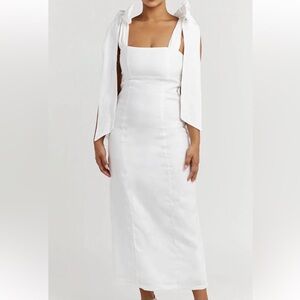 Dissh aisle white linen bow midi dress size 4